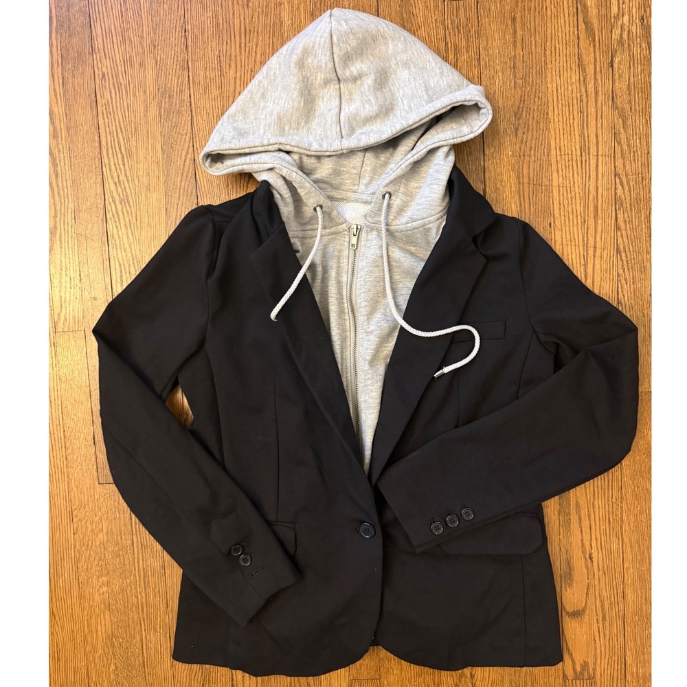 Liverpool Los Angeles Black Blazer w/ Removable Grey Hoodie Dickey Small Stretch
